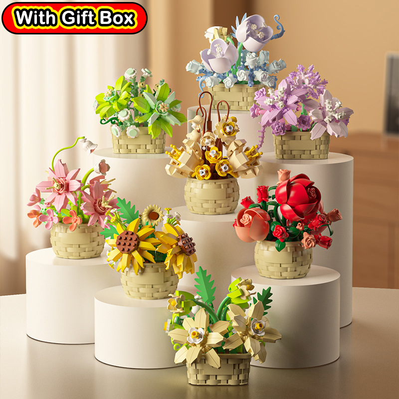 DIY MOC Potted Rose Sunflower  - Bonsai Garden Lego Set review and price